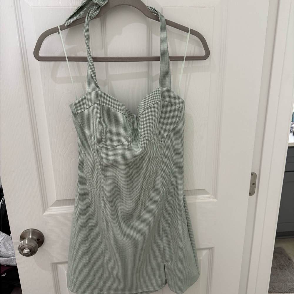Les Lis Collection Halter Mini Dress M Green Gingham Bustier Cottagecore